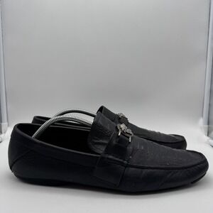 Versace Medusa Head Black Leather Python Embossed Drivers Loafers DSU3942 Men 45